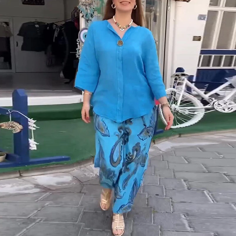 Fashion Pattern Print Long Sleeve Outfits2024 Casual Cotton Linen Loose Straight Sets Sexy V-neck Shirts & Long Pants 2Pc Suits
Fashion Pattern Print Long Sleeve Outfits2024 Casual Cotton Linen Loose Straight Sets Sexy V-neck Shirts & Long Pants 2Pc Suits