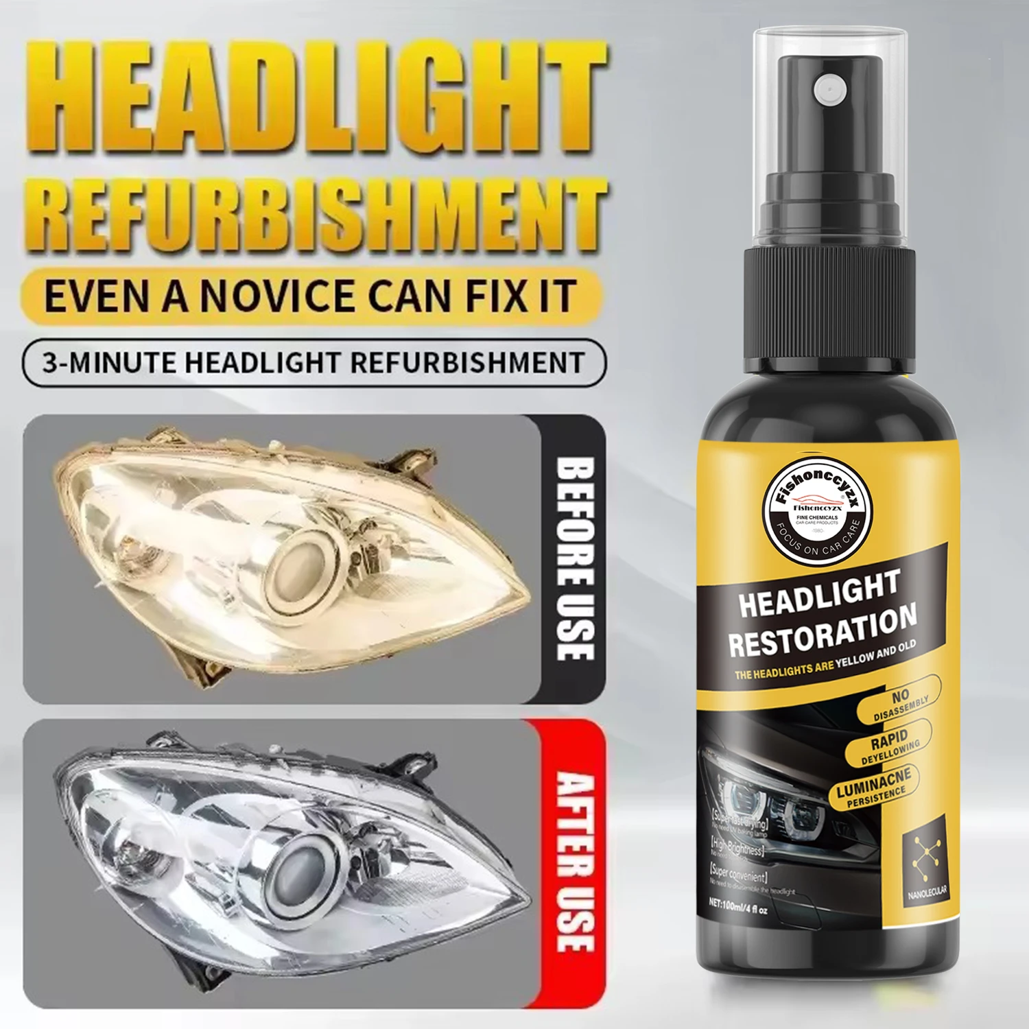Car Headlight Coating Spray Liquid Car Light Cleaner And Restorer UV Resistant Long Lasting Head Light Coating Spray For car SUV
Car Headlight Coating Spray Liquid Car Light Cleaner And Restorer UV Resistant Long Lasting Head Light Coating Spray For car SUV