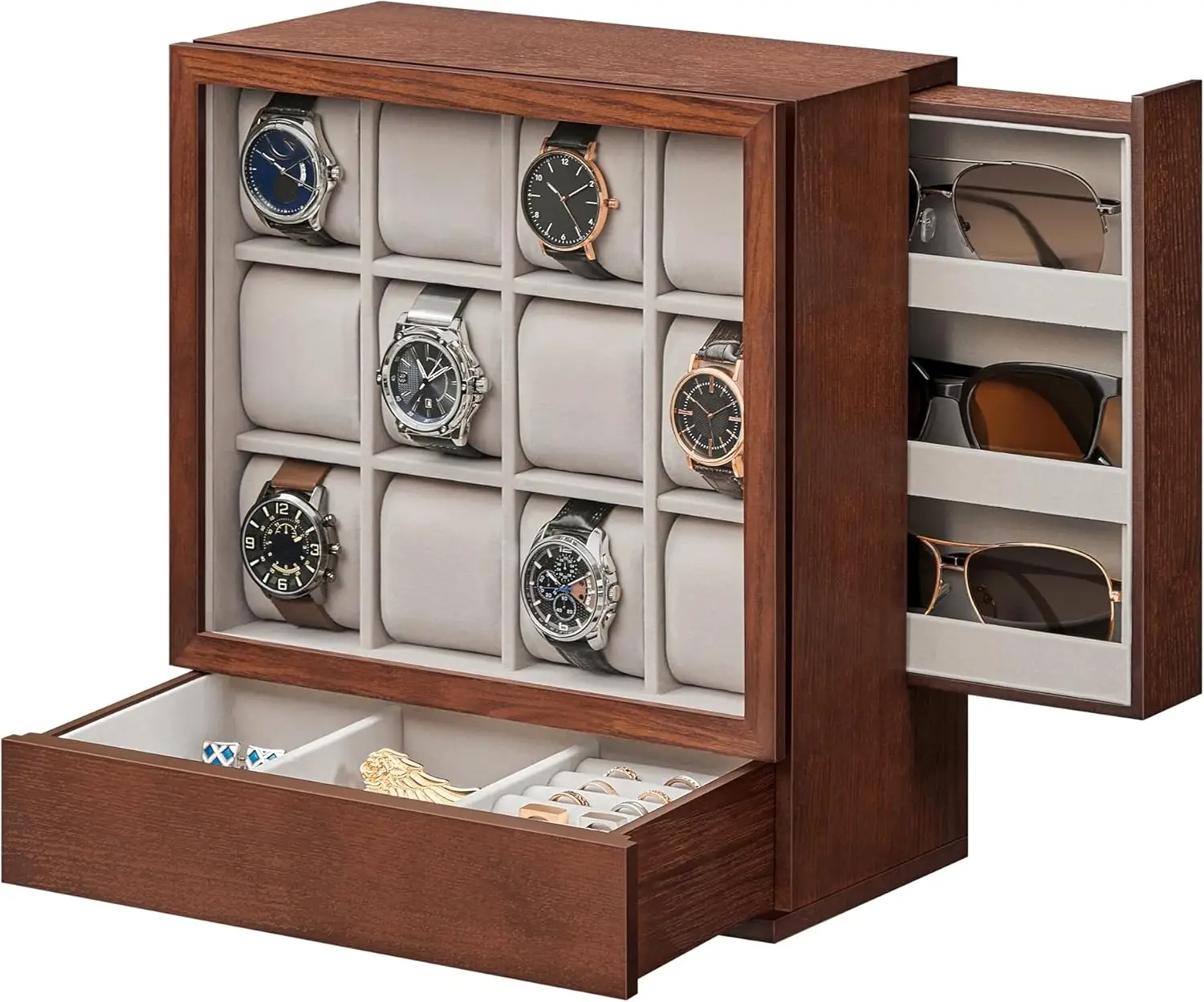 12-Slot Vertical Watch Box with Window, Solid Wood Veneer, Velvet Lining, Space-Saving, Gift Idea
12-Slot Vertical Watch Box with Window, Solid Wood Veneer, Velvet Lining, Space-Saving, Gift Idea