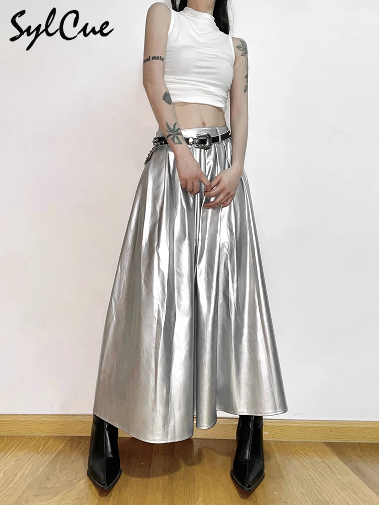 Sylcue Silver Retro Matte All-Match Personalized Trendy Street Cool Summer Travel Women's Long High Waist Pleated Skirt 
Sylcue Silver Retro Matte All-Match Personalized Trendy Street Cool Summer Travel Women's Long High Waist Pleated Skirt