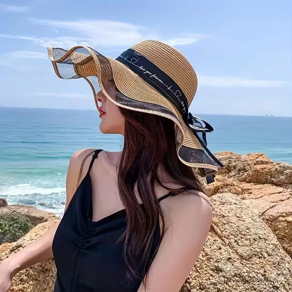 1 Piece Outdoor Beach Hat, Women's Large Brim Bow Ribbon Round Top Straw Sun Hat, Bow-Shaped Sun Protection Hat
1 Piece Outdoor Beach Hat, Women's Large Brim Bow Ribbon Round Top Straw Sun Hat, Bow-Shaped Sun Protection Hat