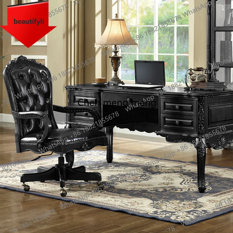 X188 французский винтажный черный письменный стол в винтажном стиле из цельного дерева для домашнего кабинета, спальни, европейского стиля, офисного компьютера, письменного стола
X188 французский винтажный черный письменный стол в винтажном стиле из цельного дерева для домашнего кабинета, спальни, европейского стиля, офисного компьютера, письменного стола