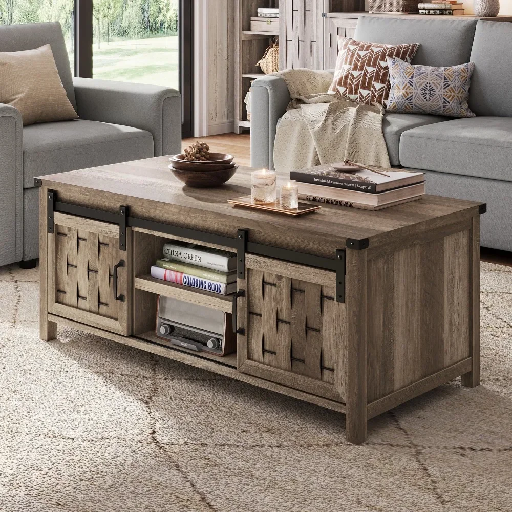 Coffee Table with Storage and Sliding Barn Door, Farmhouse Style Living Room Coffee Table, Light Brown
Coffee Table with Storage and Sliding Barn Door, Farmhouse Style Living Room Coffee Table, Light Brown