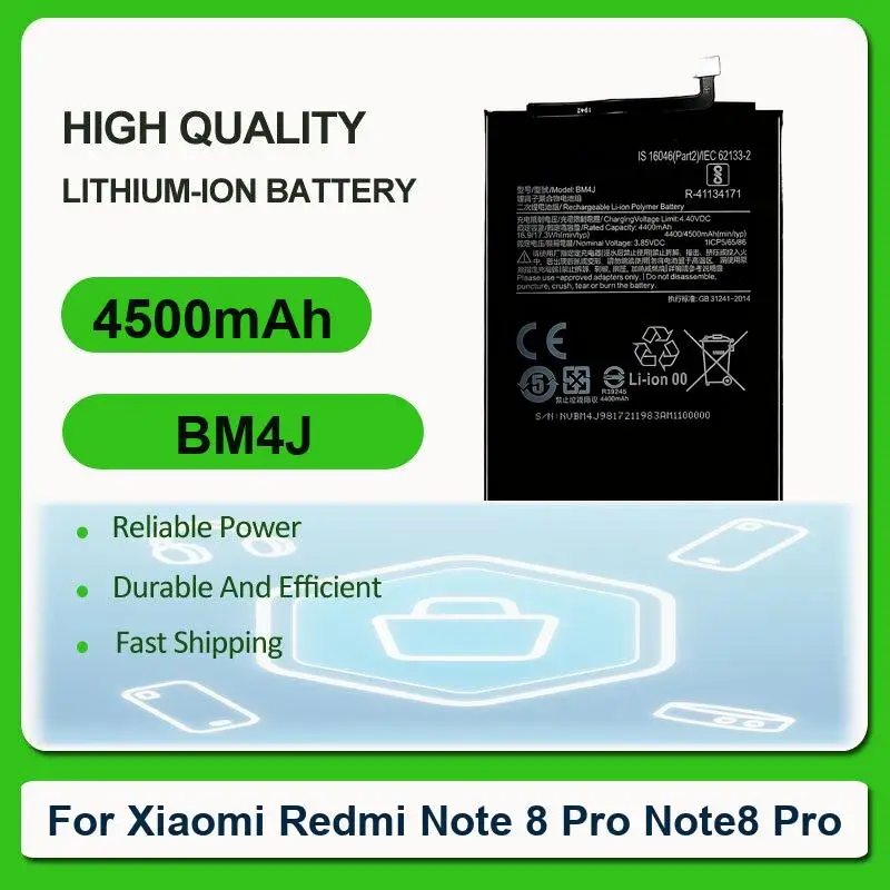 Replacement Mobile Phone Battery For Xiaomi Redmi Note 8 Pro Note8 Pro BM4J 4500mAh
Replacement Mobile Phone Battery For Xiaomi Redmi Note 8 Pro Note8 Pro BM4J 4500mAh