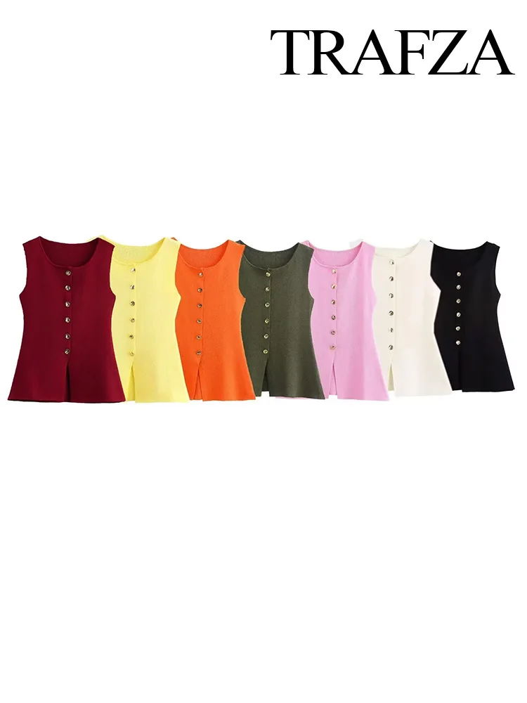 TRAFZA Autumn Women Solid Versatile Sleeveless Gold Button Jersey Tank Top Chic Female Elegant Single Breasted Casual Knit Top
TRAFZA Autumn Women Solid Versatile Sleeveless Gold Button Jersey Tank Top Chic Female Elegant Single Breasted Casual Knit Top