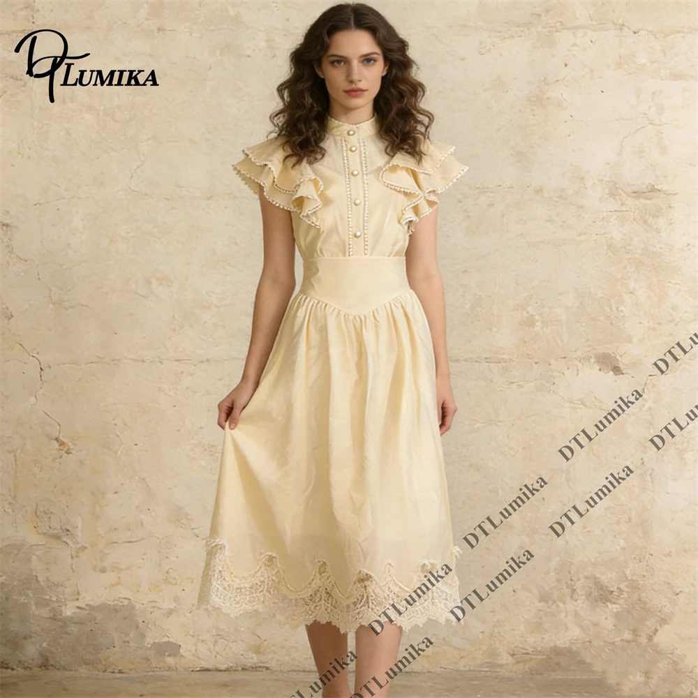 2026 Two Piece Cream Yellow High Neck Tea Length Dress with Ruffled Cap Sleeves Lace Hem Afternoon Tea or Party Pearl Button
2026 Two Piece Cream Yellow High Neck Tea Length Dress with Ruffled Cap Sleeves Lace Hem Afternoon Tea or Party Pearl Button