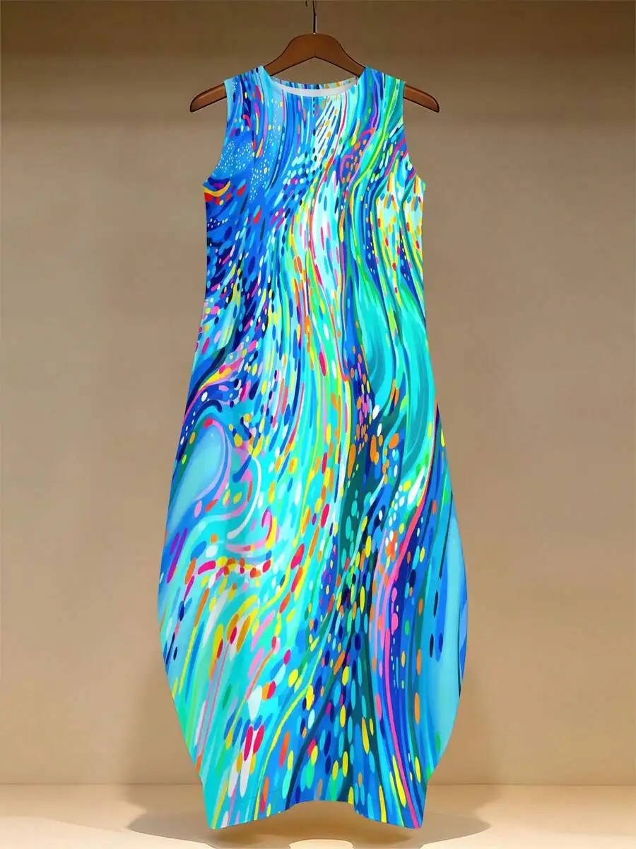 Womens Sleeveless Crew Neck Tulip Hem Maxi Dress Abstract Wave Print Flowy Casual Loose Fit
Womens Sleeveless Crew Neck Tulip Hem Maxi Dress Abstract Wave Print Flowy Casual Loose Fit