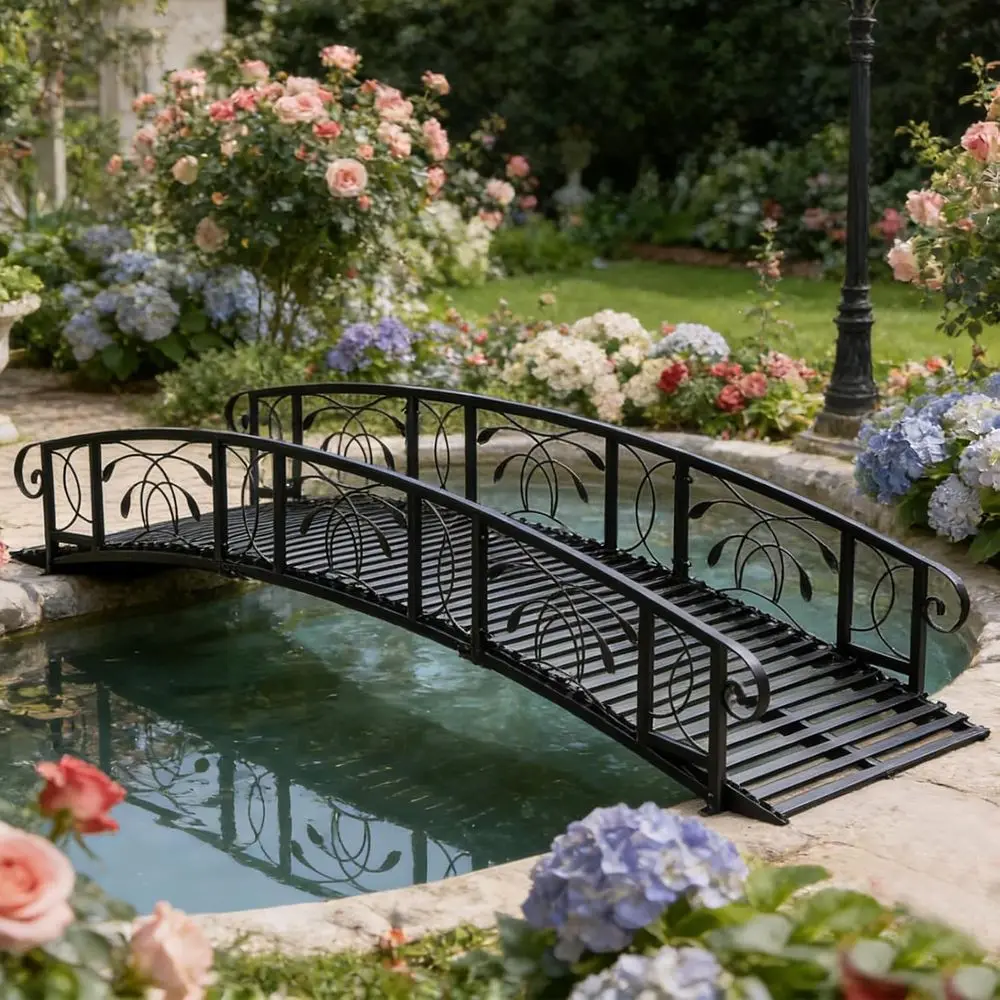 Decorative Outdoor Garden Bridge with Safety Rails for Ponds and Streams, Black
Decorative Outdoor Garden Bridge with Safety Rails for Ponds and Streams, Black