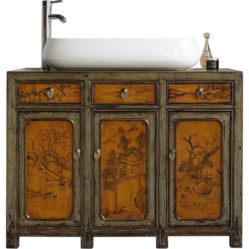 Bathroom Cabinet Combination Washstand Storage Cabinet Hand-Painted Chinese Solid Wood Bathroom Cabinet
Bathroom Cabinet Combination Washstand Storage Cabinet Hand-Painted Chinese Solid Wood Bathroom Cabinet