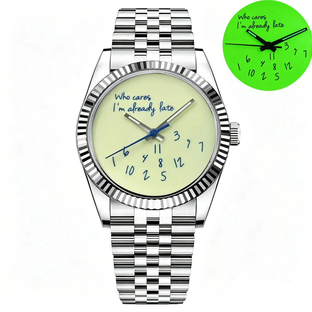 36mm/39mm NH35 Mechanical Watch for Men Who Cares I'm Already Late Dial Sapphire Glass 10ATM Waterproof Automatic Watch
36mm/39mm NH35 Mechanical Watch for Men Who Cares I'm Already Late Dial Sapphire Glass 10ATM Waterproof Automatic Watch