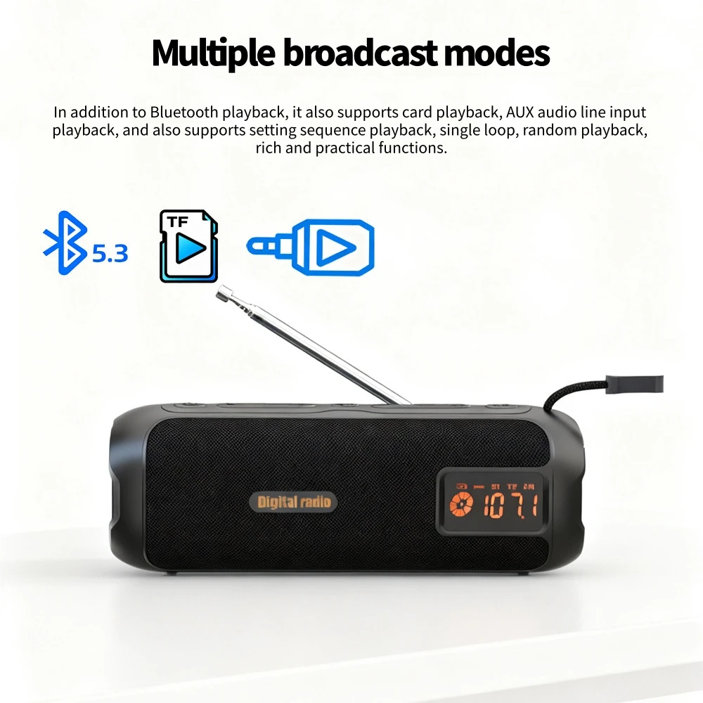 Portable Bluetooth Speaker with FM/AM Radio, 4500mAh Battery, BT5.3, TF Card/AUX Playback, LED Display for Home/Outdoor/Camping
Portable Bluetooth Speaker with FM/AM Radio, 4500mAh Battery, BT5.3, TF Card/AUX Playback, LED Display for Home/Outdoor/Camping