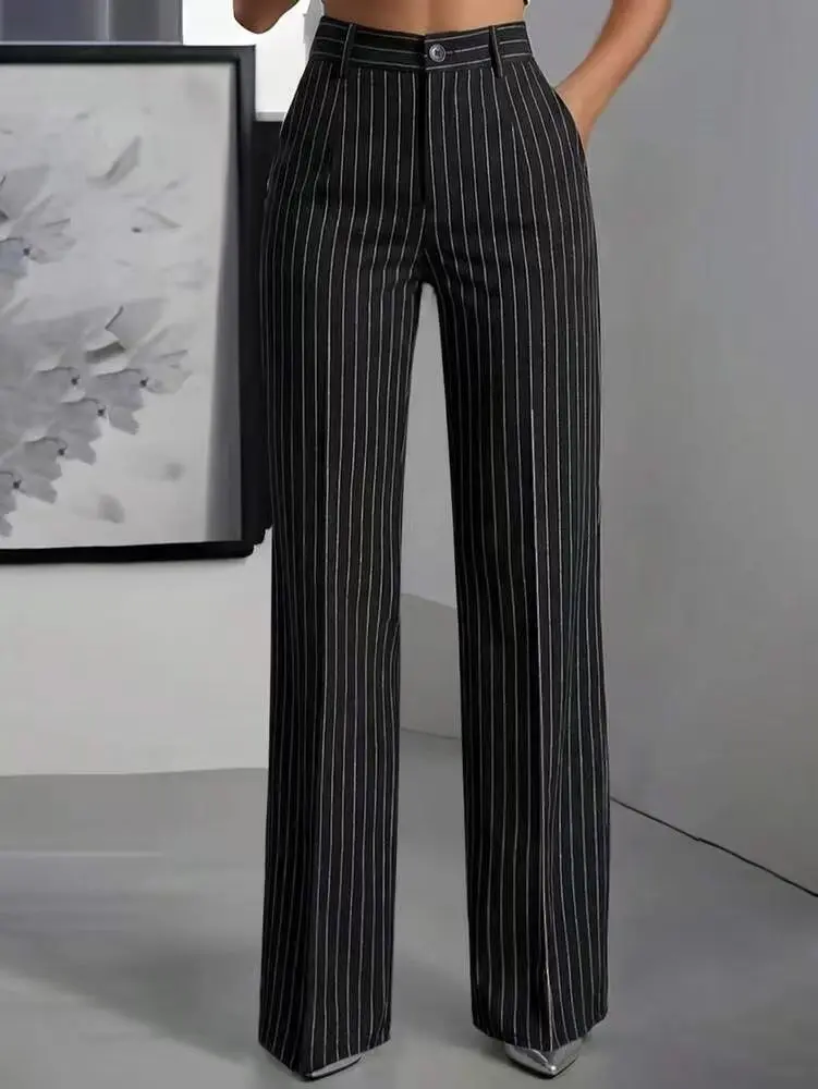 Women Striped Wide Leg Suit Pants Elegant Commuting Fashion High Waist Trousers
Women Striped Wide Leg Suit Pants Elegant Commuting Fashion High Waist Trousers