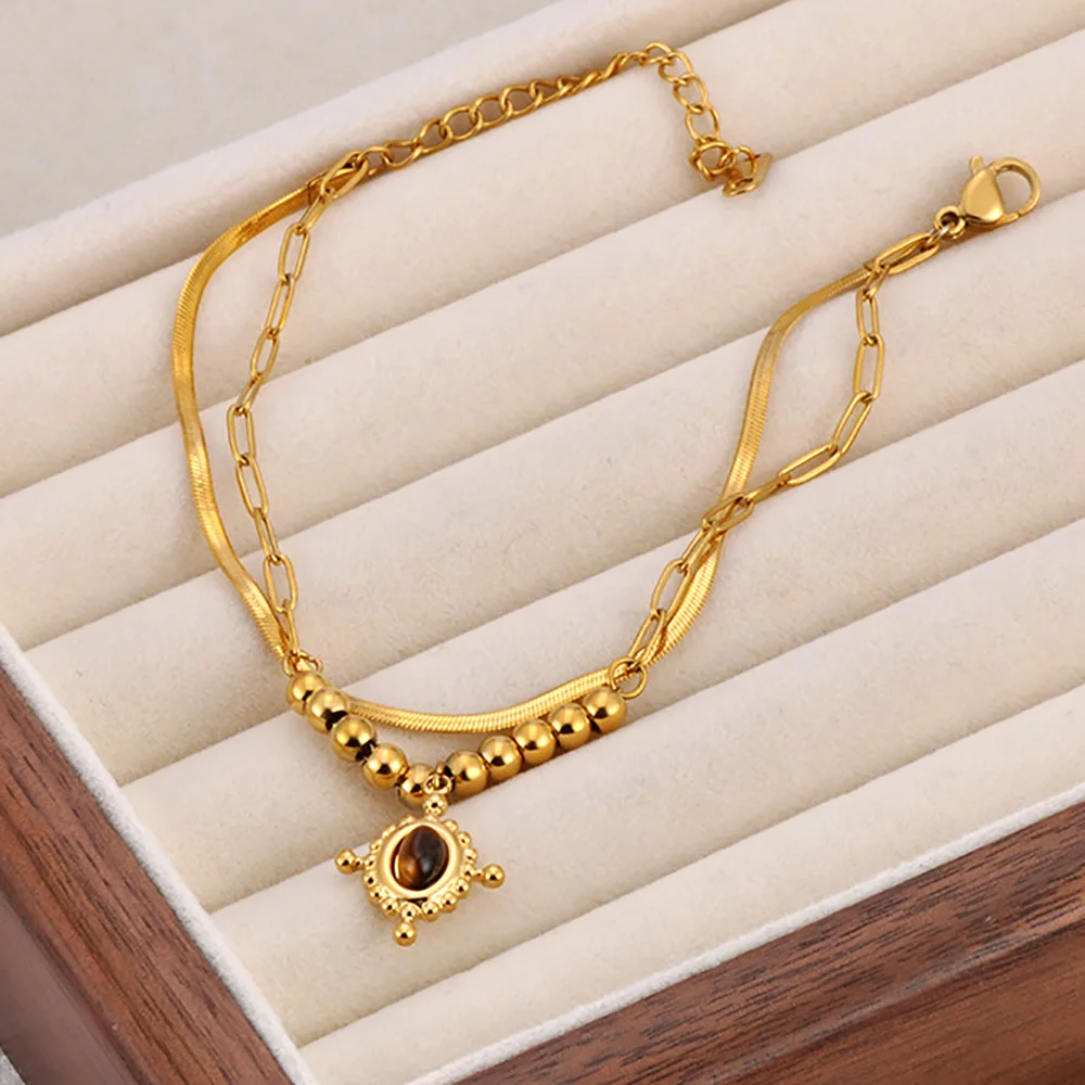 JeeMango Fashion Tiger Eye Stone Charm Bracelets for Women Stainless Steel 18K Gold Plated Double Layer Chain Jewelry JB24112
JeeMango Fashion Tiger Eye Stone Charm Bracelets for Women Stainless Steel 18K Gold Plated Double Layer Chain Jewelry JB24112
