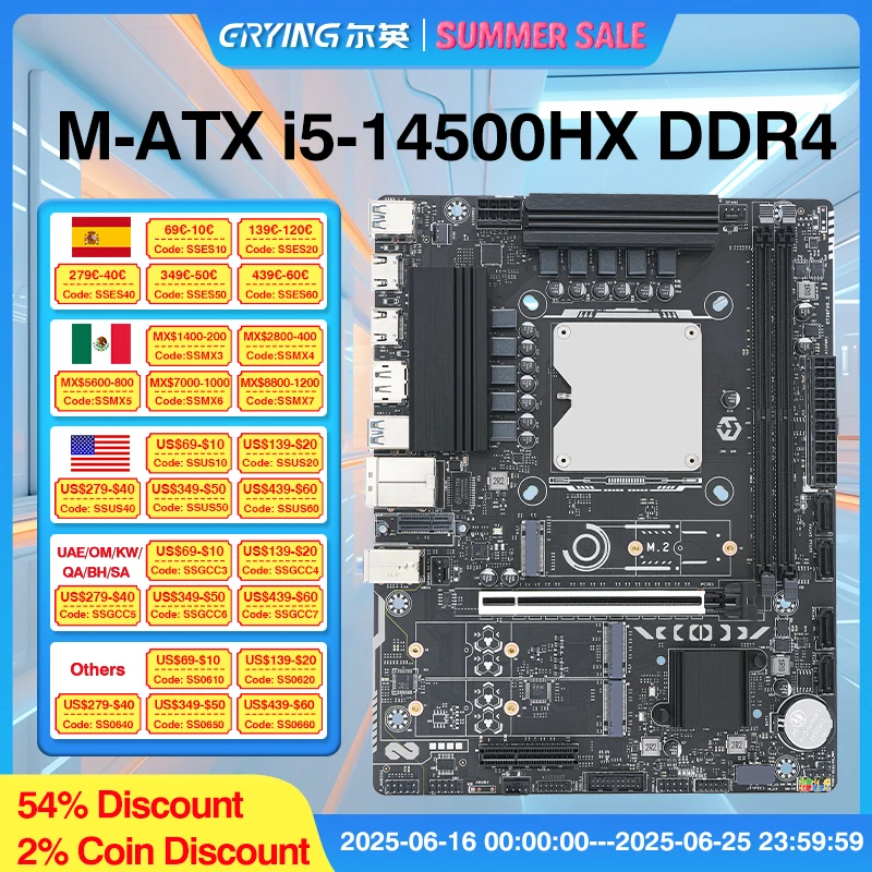 ERYING Motherboard and Processor kit Interposer i5 14500HX Procesador 14C20T Memoria RAM DDR4 NVME M.2 DIY Games Computer PC
ERYING Motherboard and Processor kit Interposer i5 14500HX Procesador 14C20T Memoria RAM DDR4 NVME M.2 DIY Games Computer PC