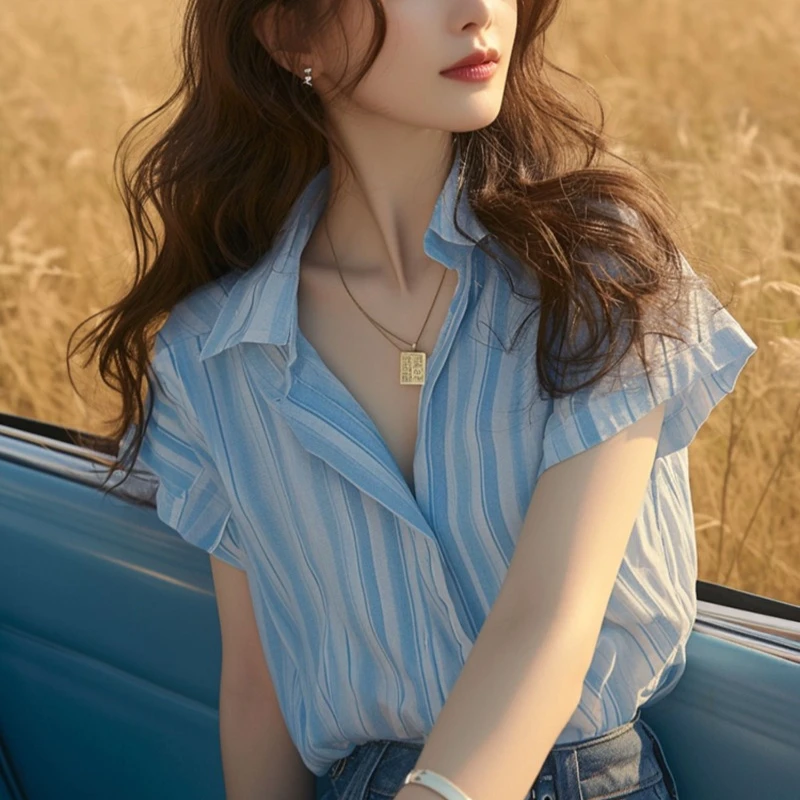 French Women's Blouses Korean Shirts FASHION Loose Spring/Summer Stripe Clothing Chiffon Short Sleeve Women Tops
French Women's Blouses Korean Shirts FASHION Loose Spring/Summer Stripe Clothing Chiffon Short Sleeve Women Tops