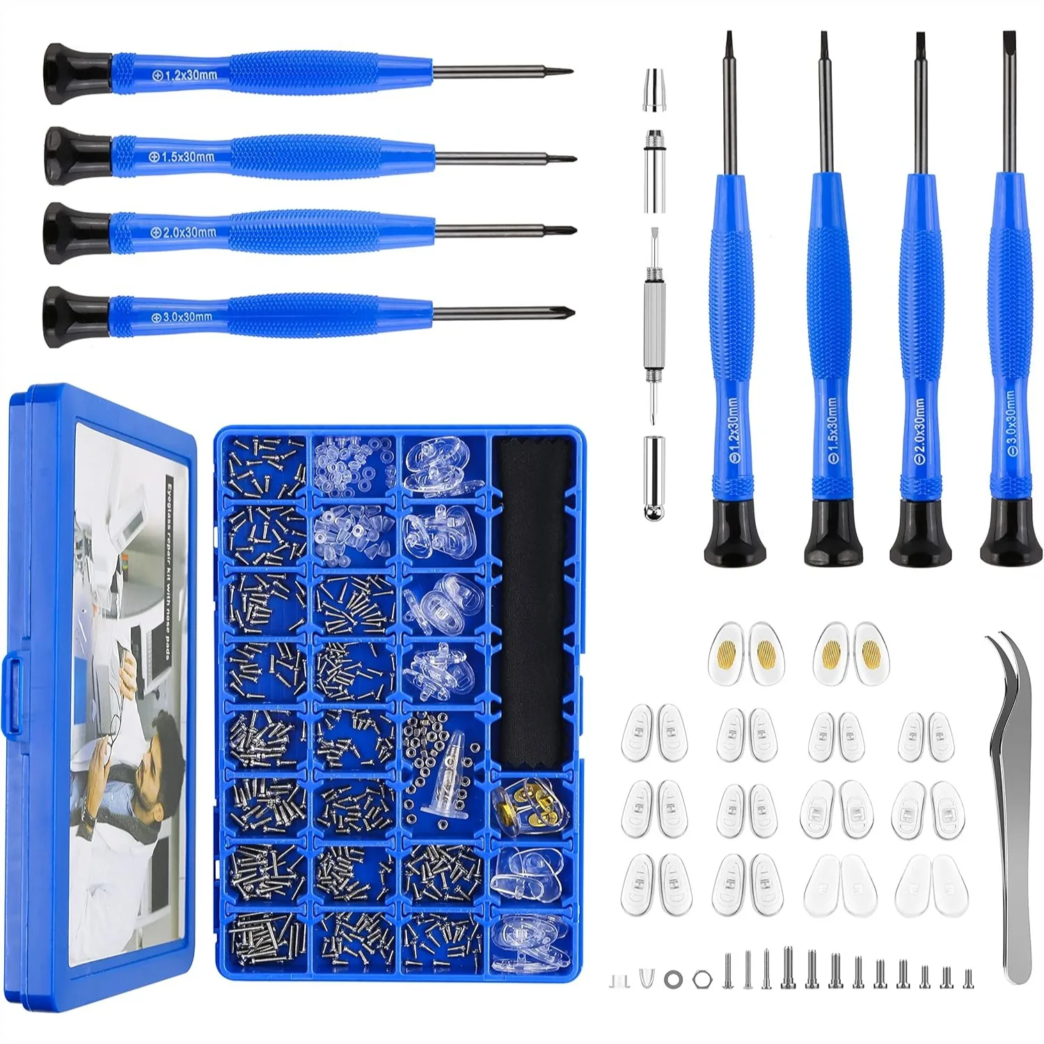 Eyeglass Repair Kit With Magnetic Screwdriver Set, Compact Screw Box Include Nose Pads, Precision Screwdriver, Screws, Tweezer For Sunglass Spectacles Watch
Eyeglass Repair Kit With Magnetic Screwdriver Set, Compact Screw Box Include Nose Pads, Precision Screwdriver, Screws, Tweezer For Sunglass Spectacles Watch
