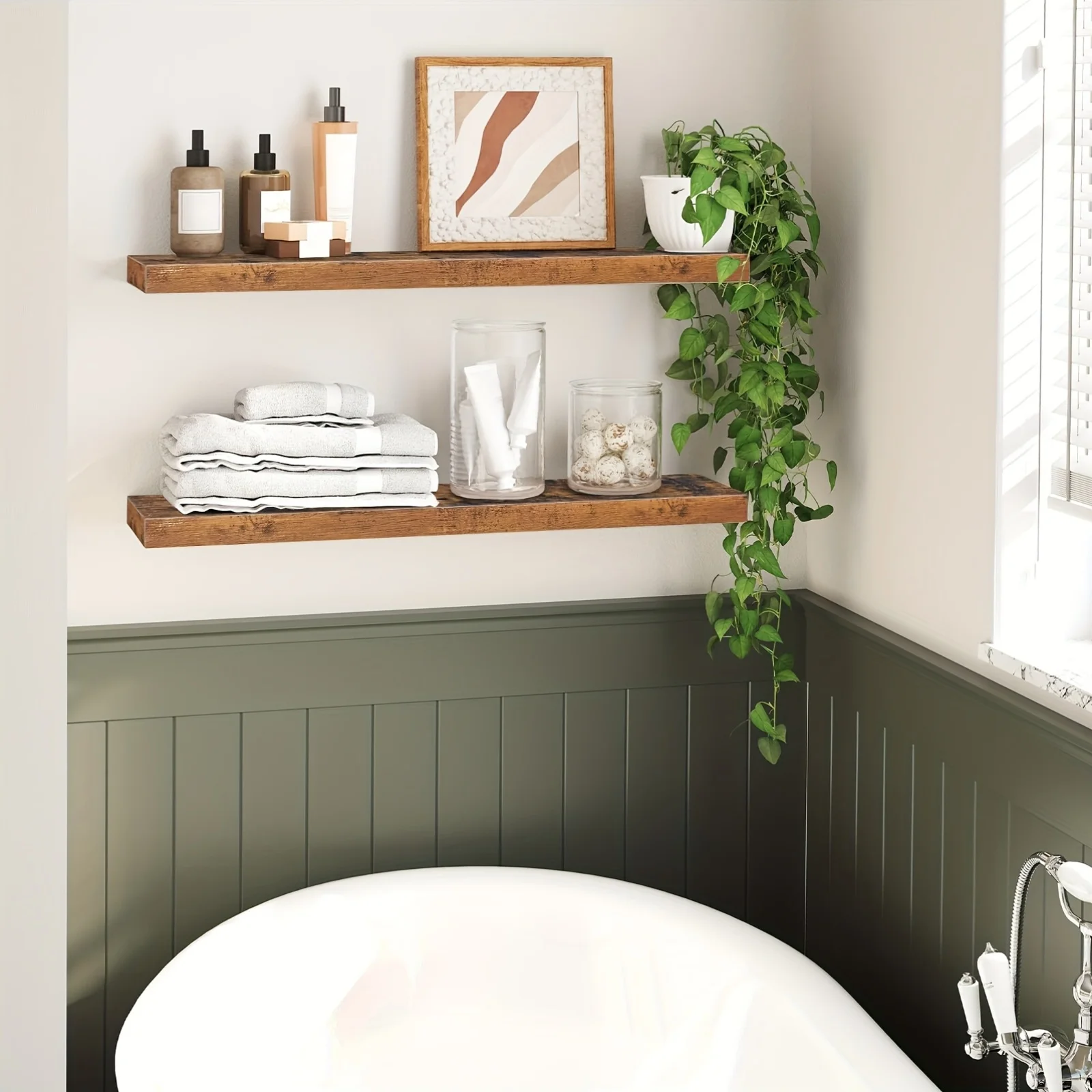 Set of 2 Floating Shelves, 31.5 Inch Wall Shelf with Hidden Brackets, Ideal for Bathroom, Bedroom, Toilet, Kitchen, Office, And Living Room Decoration, Rustic Brown End
Set of 2 Floating Shelves, 31.5 Inch Wall Shelf with Hidden Brackets, Ideal for Bathroom, Bedroom, Toilet, Kitchen, Office, And Living Room Decoration, Rustic Brown End