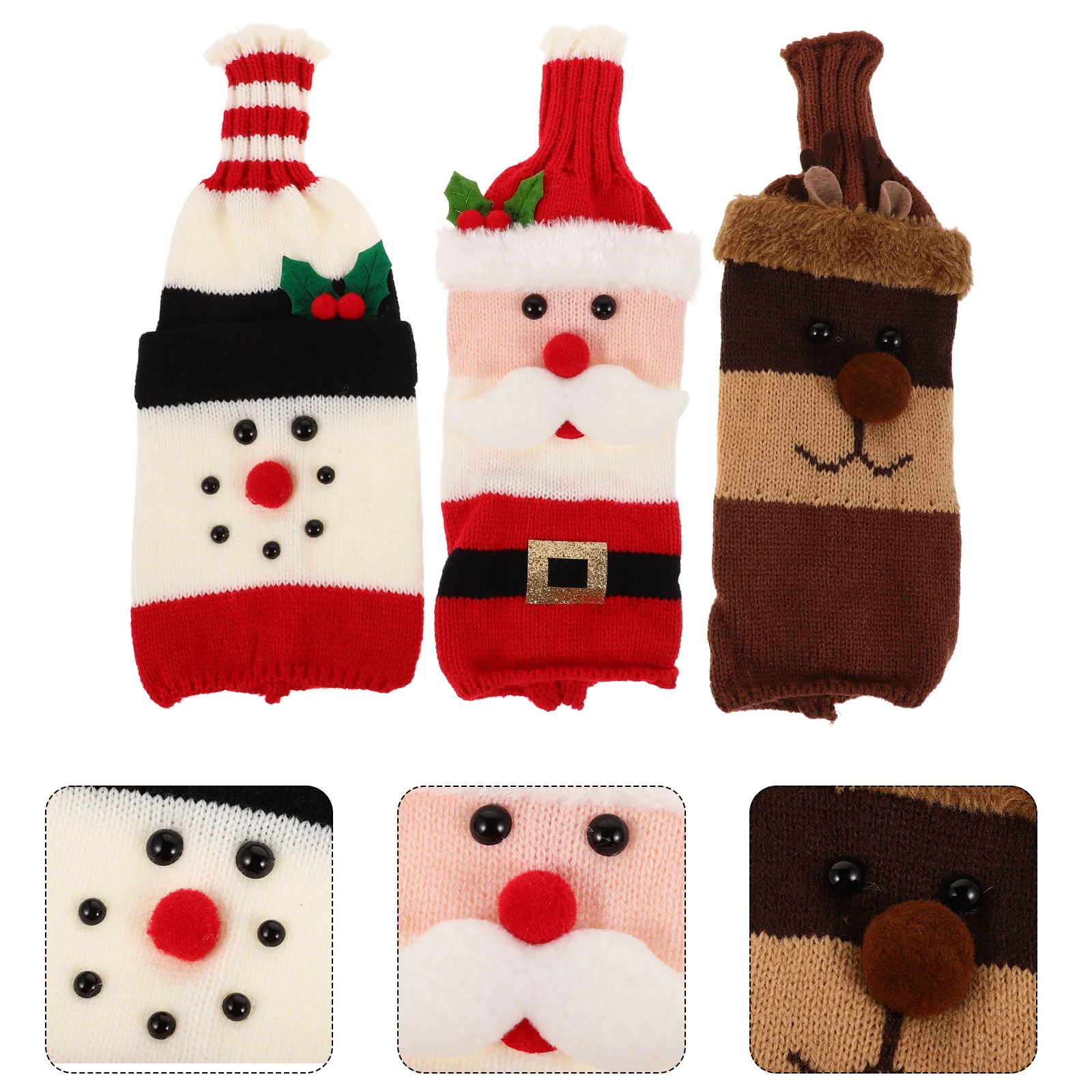 3pcs Knitted Wine Bottle Covers Holiday Decorative Bags Protective Red Sweater Covers For Winter Party Favors Snowman Santa 
3pcs Knitted Wine Bottle Covers Holiday Decorative Bags Protective Red Sweater Covers For Winter Party Favors Snowman Santa