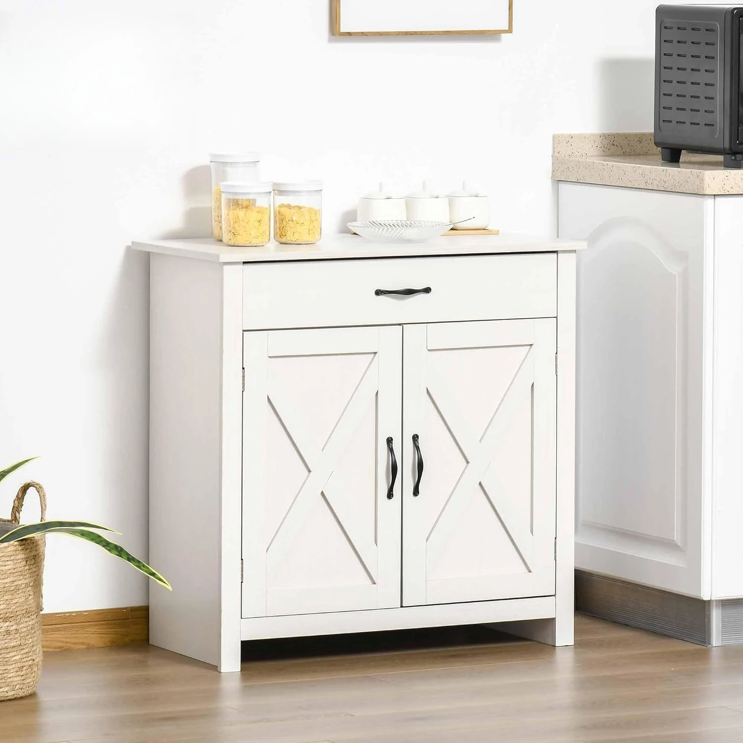 Farmhouse Sideboard Buffet Cabinet, Barn Door Coffee Bar Cabinet with Drawer and Adjustable Shelf for Kitchen, Customized
Farmhouse Sideboard Buffet Cabinet, Barn Door Coffee Bar Cabinet with Drawer and Adjustable Shelf for Kitchen, Customized