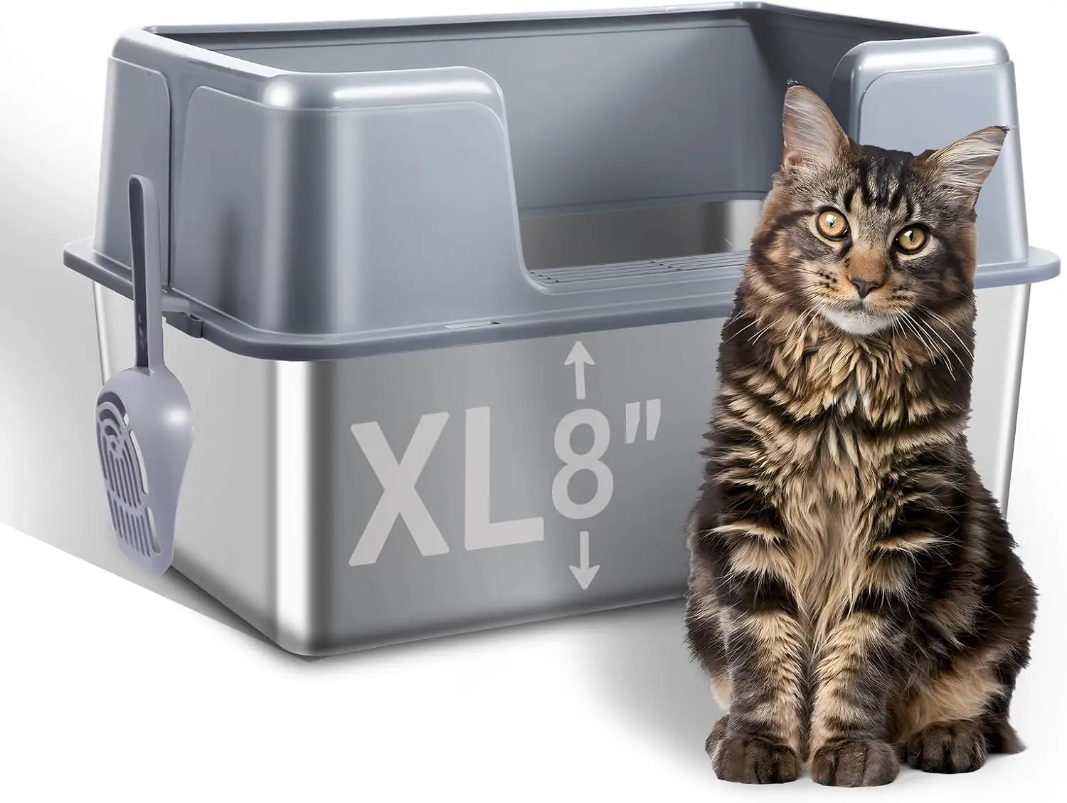 Stainless Steel Cat Litter Box with Lid, 23.7" x 15.8" x 13.8" XL High Sided Enclosure, Anti-Urine Leakage, Easy Clean
Stainless Steel Cat Litter Box with Lid, 23.7" x 15.8" x 13.8" XL High Sided Enclosure, Anti-Urine Leakage, Easy Clean