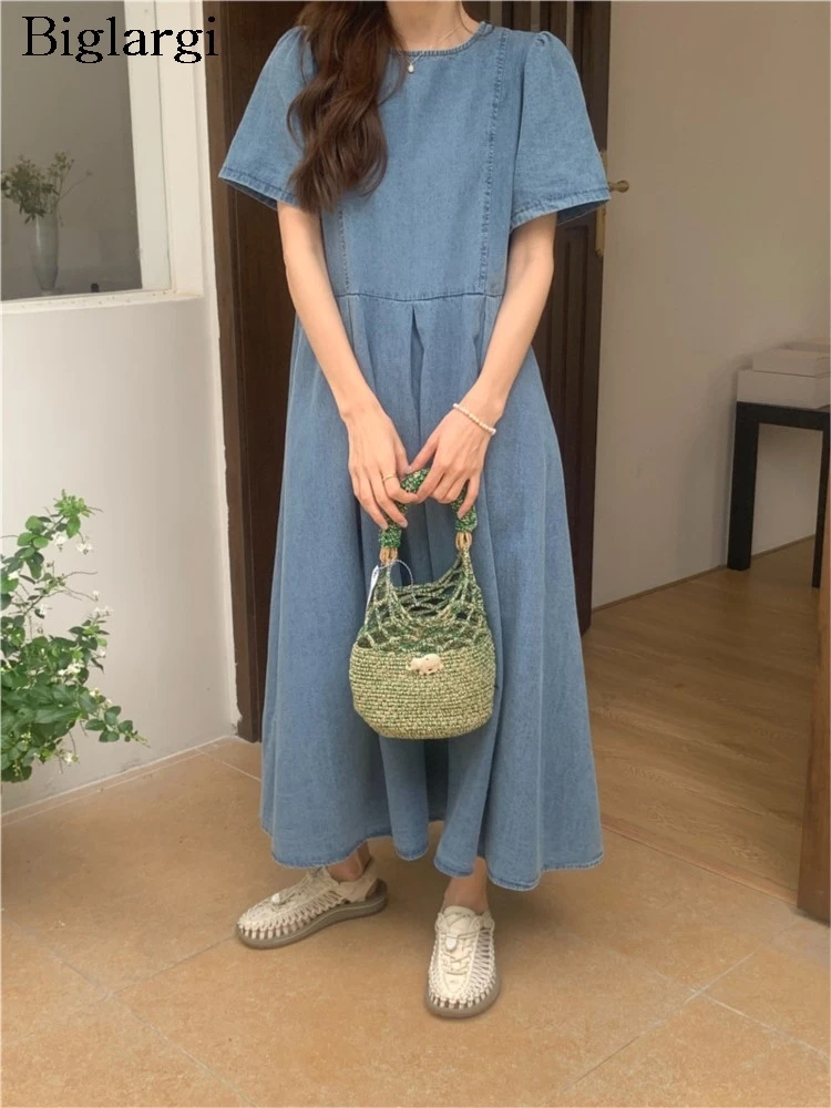 Denim Summer Long Dress Women Short Sleeve Fashion Casual Ladies Dresses Korean Style Loose Ruffle Pleated Woman Dress
Denim Summer Long Dress Women Short Sleeve Fashion Casual Ladies Dresses Korean Style Loose Ruffle Pleated Woman Dress