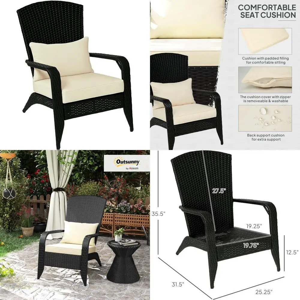 All-Weather Outdoor Wicker Adirondack Chair with Cushions, Fire Pit Friendly, Tall Curved Backrest
All-Weather Outdoor Wicker Adirondack Chair with Cushions, Fire Pit Friendly, Tall Curved Backrest