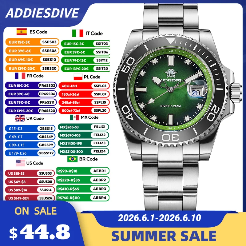 ADDIESDIVE Hot Sale Quartz Watches 41mm Rotatable Ceramic Bezel Colorful 200m Waterproof Diver Watch Luminous Men's Watch
ADDIESDIVE Hot Sale Quartz Watches 41mm Rotatable Ceramic Bezel Colorful 200m Waterproof Diver Watch Luminous Men's Watch