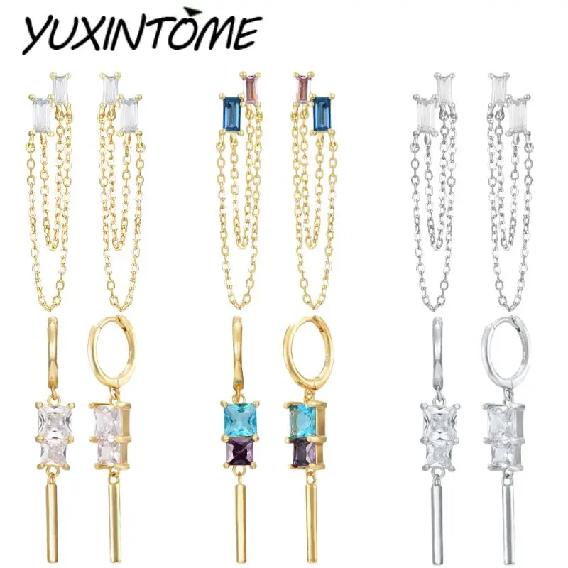 925 Sterling Silver Ear Needle Fashionable Versatile Square Zircon Long Tube/Double Chain Pendant Earrings Fine Jewelry Gifts
925 Sterling Silver Ear Needle Fashionable Versatile Square Zircon Long Tube/Double Chain Pendant Earrings Fine Jewelry Gifts