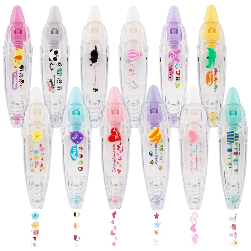 12Pcs Decorative Tape Pen Set Press Type Decorative Pen Set Kit Correction Tape Pen Animal White Out Tape Tape Roller Pen
12Pcs Decorative Tape Pen Set Press Type Decorative Pen Set Kit Correction Tape Pen Animal White Out Tape Tape Roller Pen