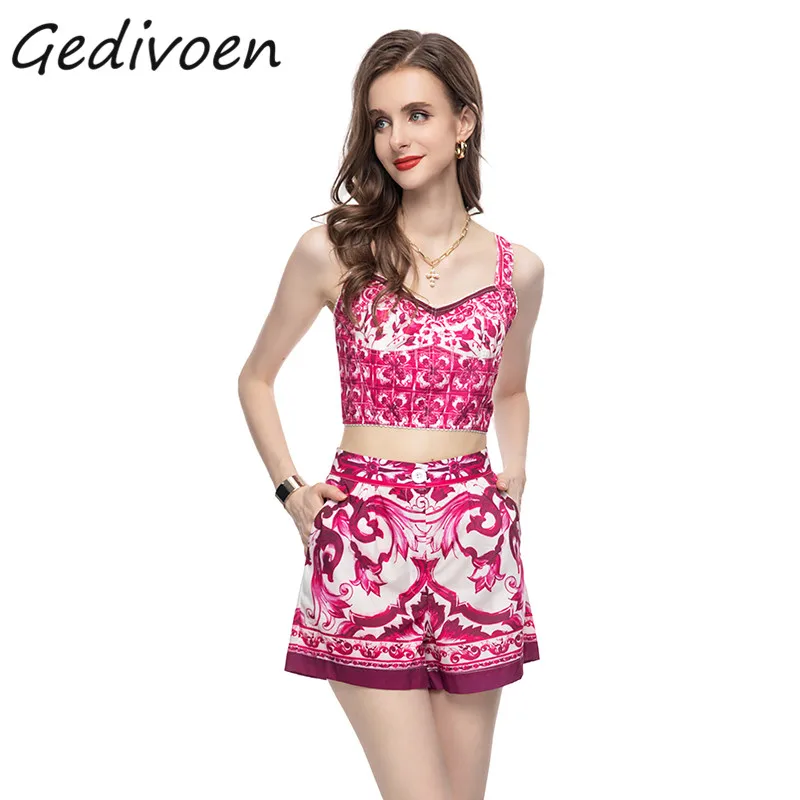 Gedivoen Summer Fashion Runway Vintage Print Pants Set Women's Square Collar Sling Backless Top+Pocket Short Pants 2 Pieces Set
Gedivoen Summer Fashion Runway Vintage Print Pants Set Women's Square Collar Sling Backless Top+Pocket Short Pants 2 Pieces Set