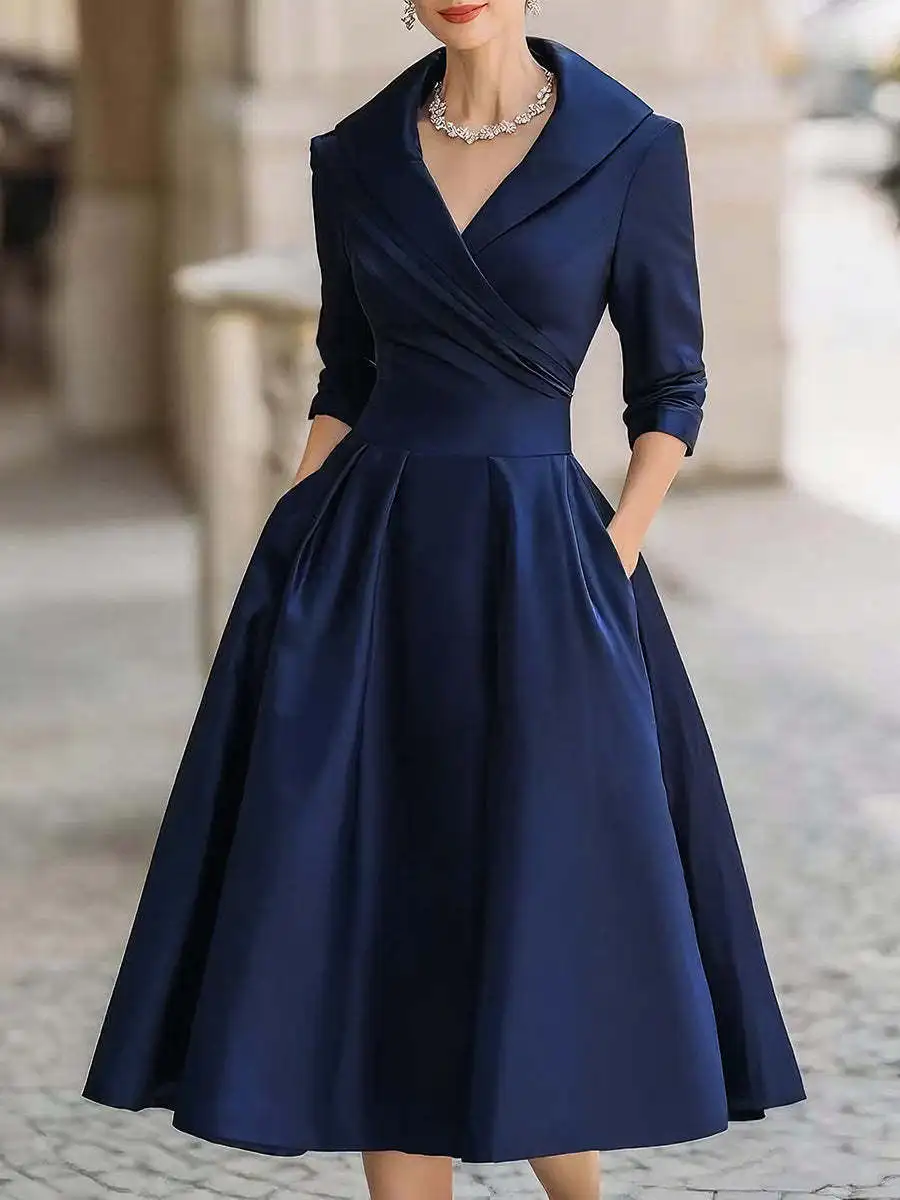 Fashionable Commuting Lapel Cross Pleated Waist A-Line Dress For Women V-Neck Long Sleeve Elegant Slim Fit Party Dress
Fashionable Commuting Lapel Cross Pleated Waist A-Line Dress For Women V-Neck Long Sleeve Elegant Slim Fit Party Dress