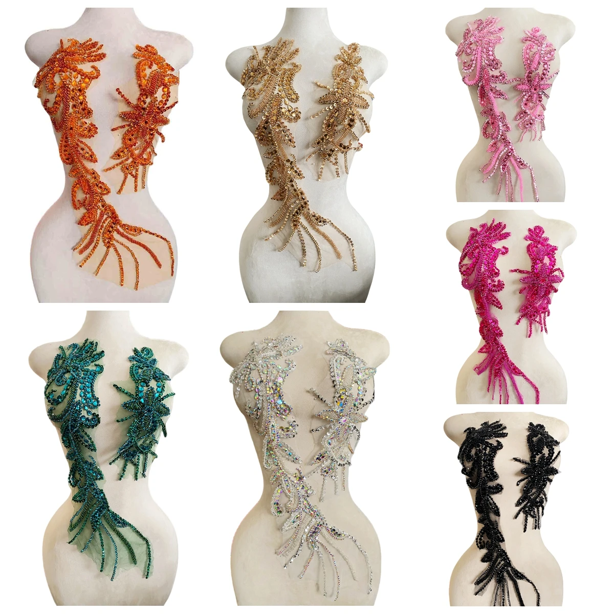 W29#Pure Handmade Beaded Crystal Patches Bodice Lace DIY Applique Patches Accessory for Dress Clothes 2PCS/Set
W29#Pure Handmade Beaded Crystal Patches Bodice Lace DIY Applique Patches Accessory for Dress Clothes 2PCS/Set
