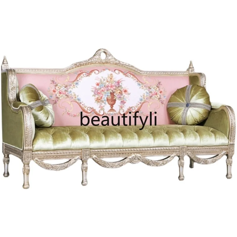 French romantic luxury solid wood fabric sofa carved retro high-end living room combination
French romantic luxury solid wood fabric sofa carved retro high-end living room combination