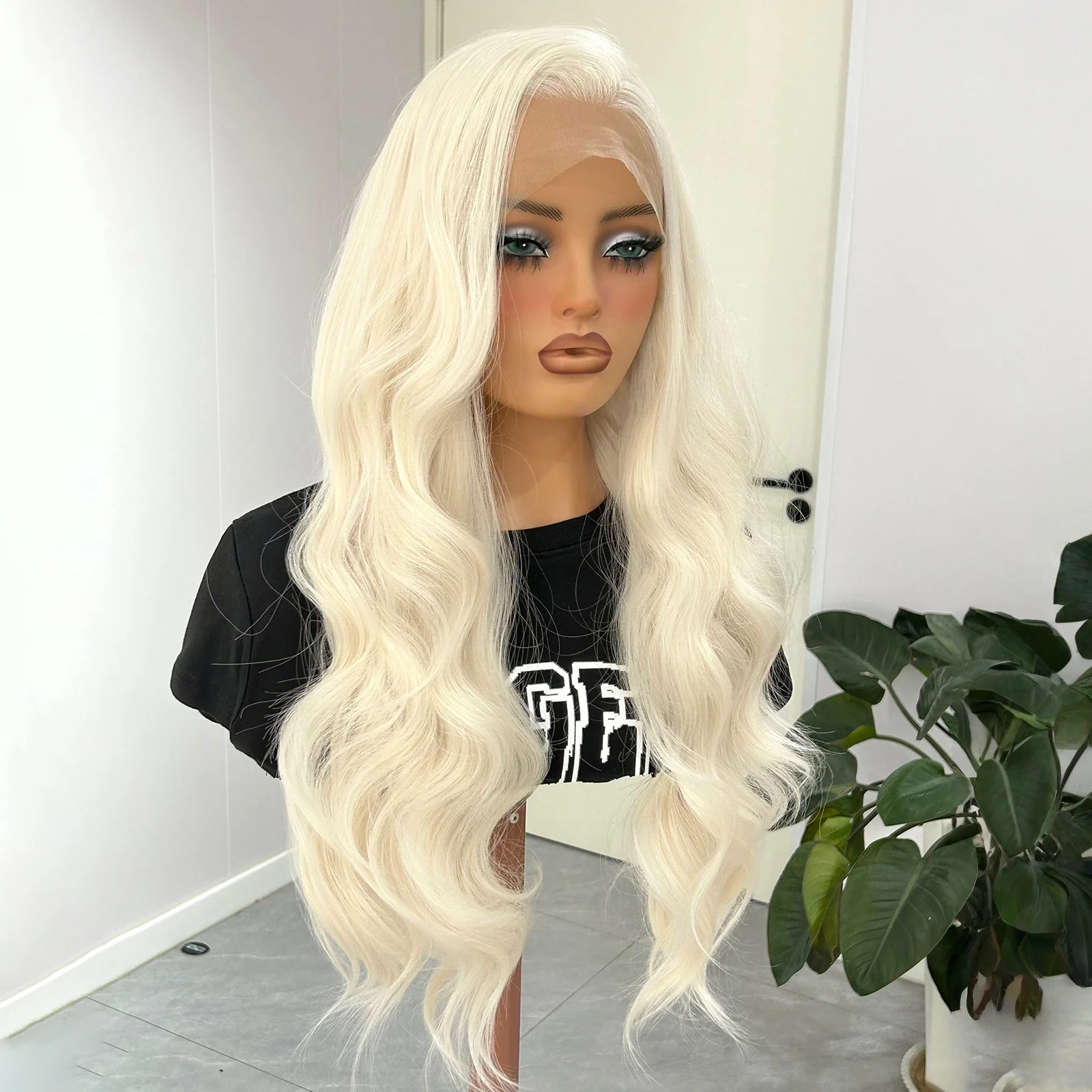 Платиновый блондин, свободные объемные волны, синтетические бесклеевые длинные вьющиеся волнистые 60 белых блондинков 13X4, парики спереди на шнуровке для женщин, повседневные вечерние 
Платиновый блондин, свободные объемные волны, синтетические бесклеевые длинные вьющиеся волнистые 60 белых блондинков 13X4, парики спереди на шнуровке для женщин, повседневные вечерние