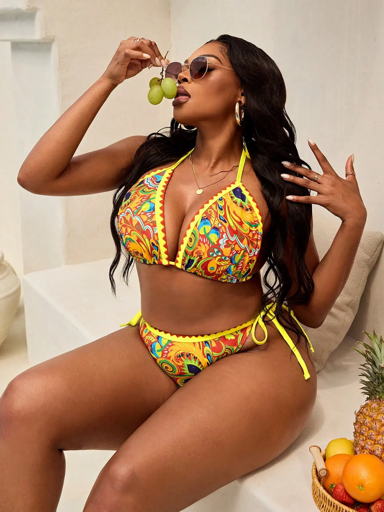 Bold Plus Size Tie Side Bikini Set With Psychedelic All Over Print For Tropical Summer Getaways
Bold Plus Size Tie Side Bikini Set With Psychedelic All Over Print For Tropical Summer Getaways