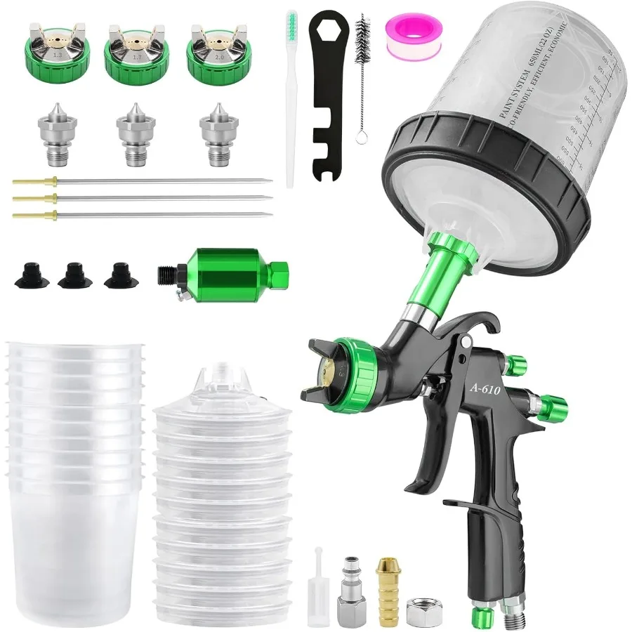 A610 LVLP Automotive Paint Spray Gun Kits with 650ml Mixing Cup and 10 Disposable Cups Includes 1.3mm 1.7mm and 2.0mm Nozzles f
A610 LVLP Automotive Paint Spray Gun Kits with 650ml Mixing Cup and 10 Disposable Cups Includes 1.3mm 1.7mm and 2.0mm Nozzles f