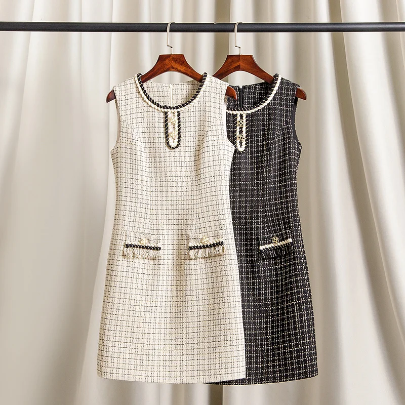 Fall Fashion Lightweight Mature Style Coarse Tweed Dress Women's Waist-Cinching Sleeveless Vest Skirt round Neck Plaid Dress
Fall Fashion Lightweight Mature Style Coarse Tweed Dress Women's Waist-Cinching Sleeveless Vest Skirt round Neck Plaid Dress
