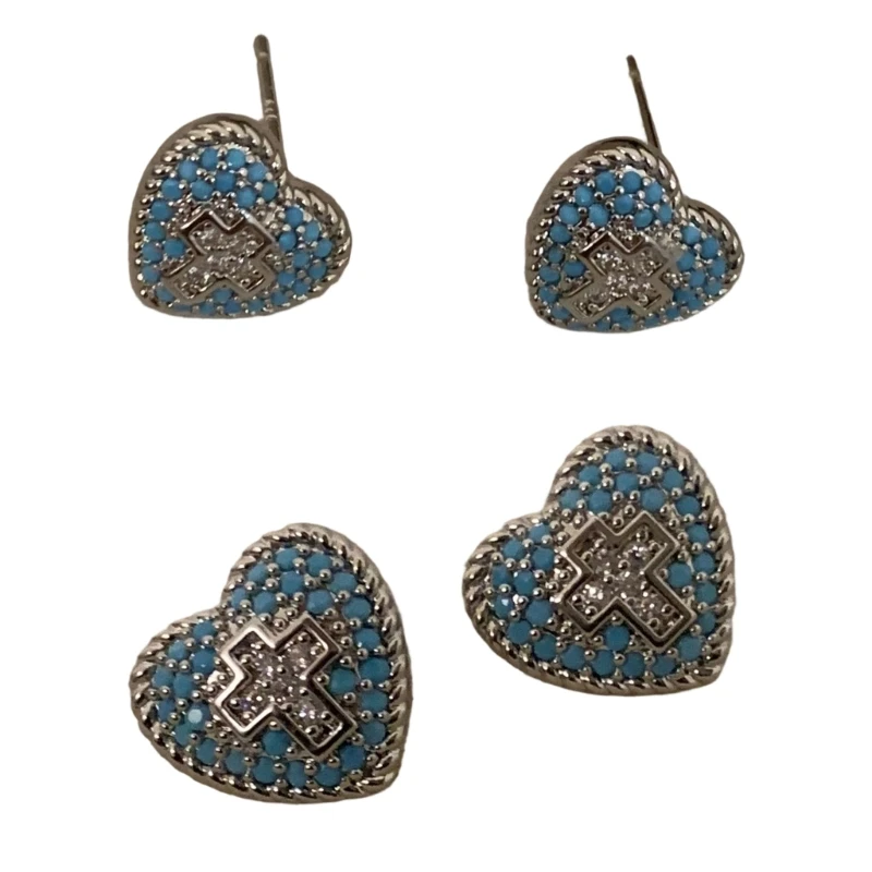 Stylish Gold Tone Heart Crosses Earrings Blue Turquoise And Diamonds Accent Ear Accessories For Women Girls 55KA
Stylish Gold Tone Heart Crosses Earrings Blue Turquoise And Diamonds Accent Ear Accessories For Women Girls 55KA