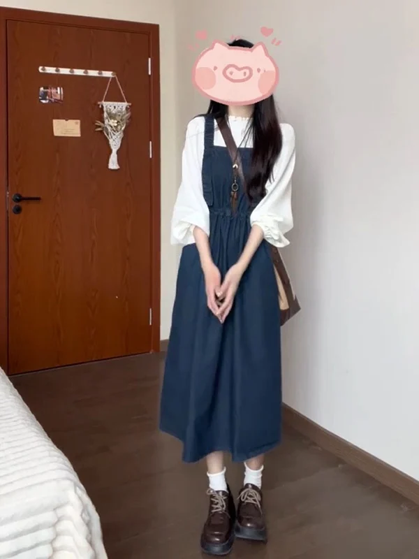 Retro Korean Style Long Sleeve Ruffle Shirt Denim Overalls Two Piece Set for Young Women Casual Autumn Winter Fashion
Retro Korean Style Long Sleeve Ruffle Shirt Denim Overalls Two Piece Set for Young Women Casual Autumn Winter Fashion
