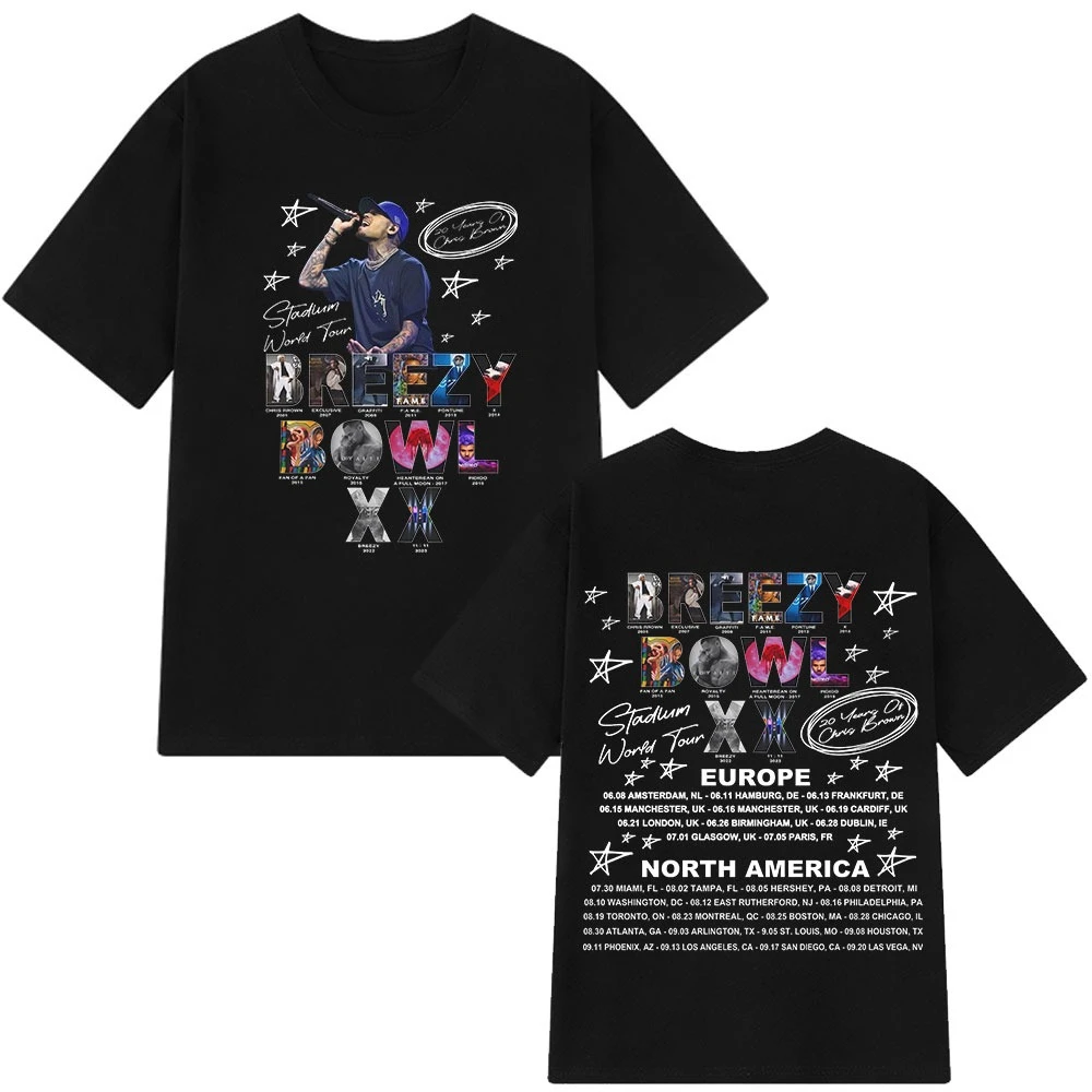 Rapper Chris Brown Breezy Bowl XX Tour 2025 T-shirt for Men and Women Fashion Hip-hop T-shirt Cotton Casual T-shirt Fan Gift
Rapper Chris Brown Breezy Bowl XX Tour 2025 T-shirt for Men and Women Fashion Hip-hop T-shirt Cotton Casual T-shirt Fan Gift