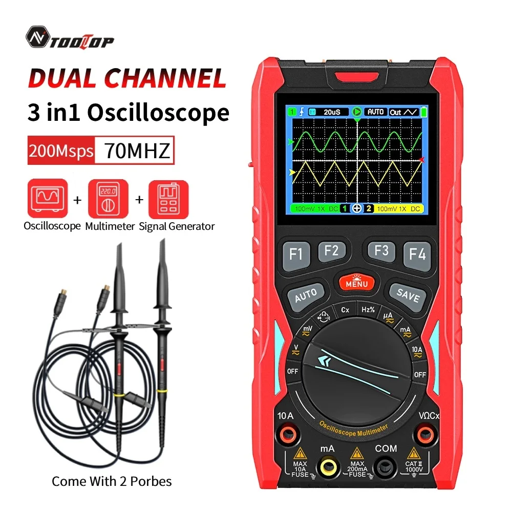 TOOLTOP ET853C Dual Channel 70Mhz Portable Digital Oscilloscope Multimeter Signal Generator 3-in-1 20000 Counts Automotive Tools
TOOLTOP ET853C Dual Channel 70Mhz Portable Digital Oscilloscope Multimeter Signal Generator 3-in-1 20000 Counts Automotive Tools