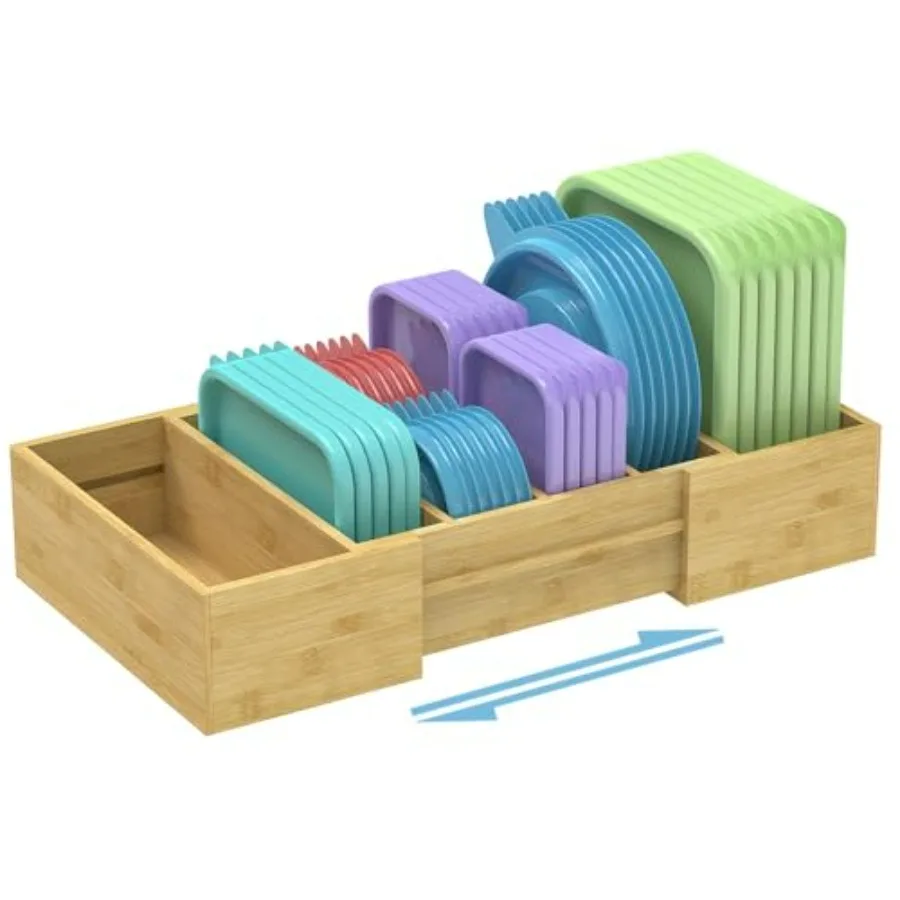 Lid Organizer for Cabinet, Bamboo Expandable Kitchen Organizer with 3 Adjustable Dividers for Plastic Lids, Food Storage Contai
Lid Organizer for Cabinet, Bamboo Expandable Kitchen Organizer with 3 Adjustable Dividers for Plastic Lids, Food Storage Contai