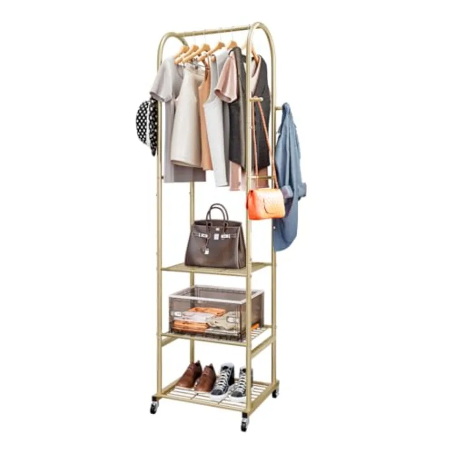 Clothes Rack With Wheels and 3-Tier Metal Shelves, Clothing Rack For Hanging Clothes With 4 Hooks, Garment Rack Wardrobe Organi
Clothes Rack With Wheels and 3-Tier Metal Shelves, Clothing Rack For Hanging Clothes With 4 Hooks, Garment Rack Wardrobe Organi