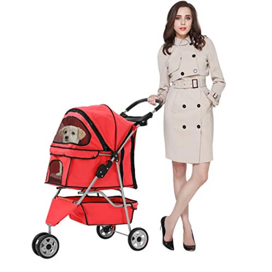 Pet stroller for small/medium dogs cats: 3-wheel folding travel stroller in red, lightweight aluminum frame, breathable zipper
Pet stroller for small/medium dogs cats: 3-wheel folding travel stroller in red, lightweight aluminum frame, breathable zipper