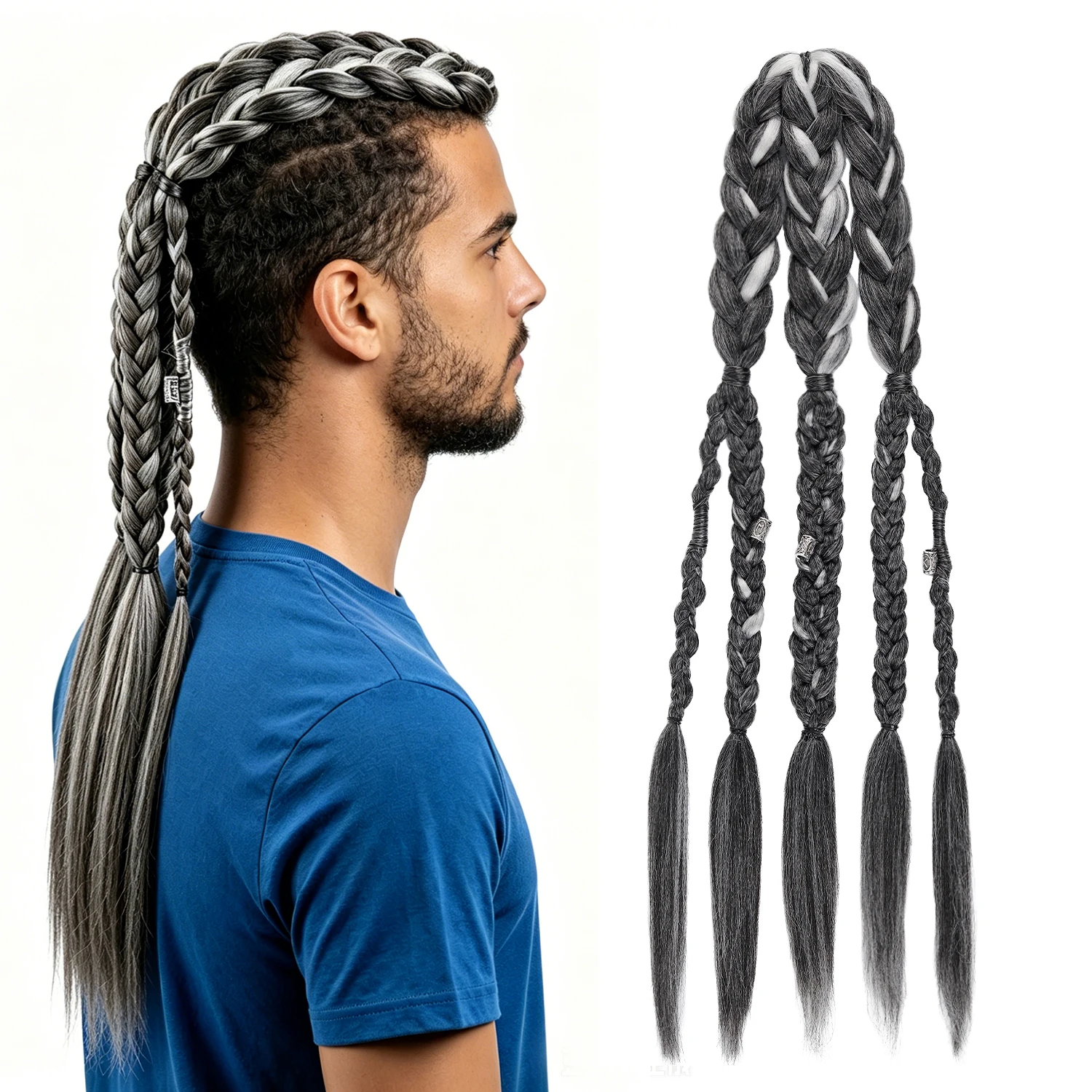 Braided Ponytail 24Inch Hand-Woven Synthetic Braids Hair Extensions Grey Mix Black Renaissance Costume Warrior Hair Wig
Braided Ponytail 24Inch Hand-Woven Synthetic Braids Hair Extensions Grey Mix Black Renaissance Costume Warrior Hair Wig
