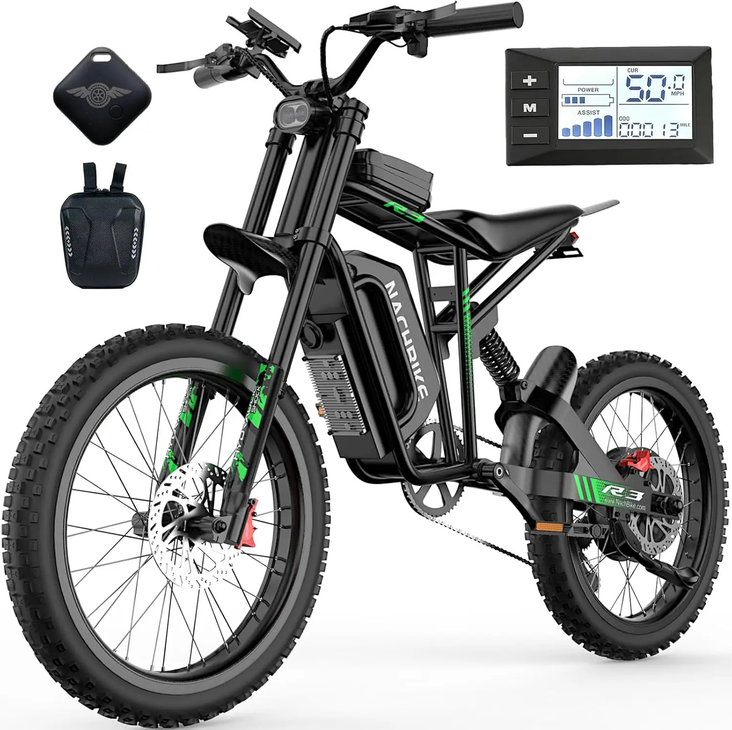 NACHBIKE UL Certified Electric Dirt Bike 6000W 50MPH Brushless Ebike With 60V25Ah Battery 19" Tires Off Road Electric Motorcycle
NACHBIKE UL Certified Electric Dirt Bike 6000W 50MPH Brushless Ebike With 60V25Ah Battery 19" Tires Off Road Electric Motorcycle