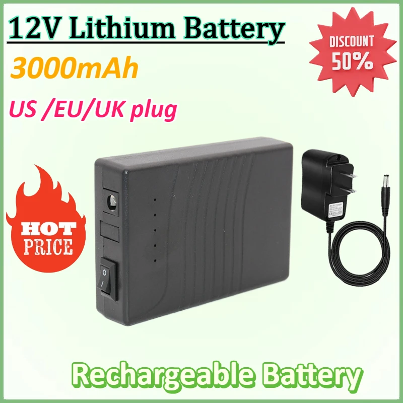 New 12V 3000mAh Output Black Portable Rechargeable Lithium Battery for Camera LED Lights Speakers Walkie Talkies Audio Systems
New 12V 3000mAh Output Black Portable Rechargeable Lithium Battery for Camera LED Lights Speakers Walkie Talkies Audio Systems