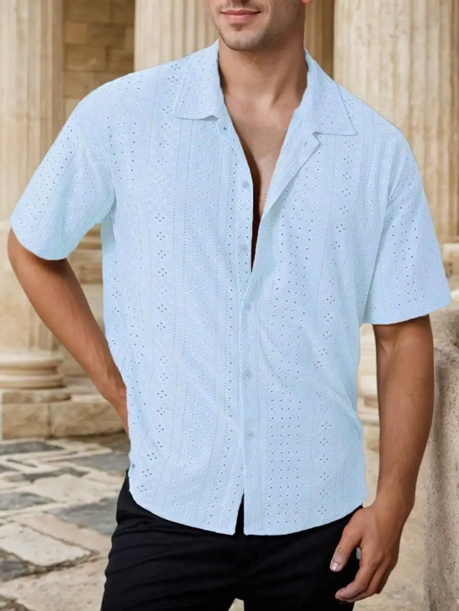 Mens Solid Color Button-Down Hollow Breathable Casual Short Sleeve Shirt
Mens Solid Color Button-Down Hollow Breathable Casual Short Sleeve Shirt