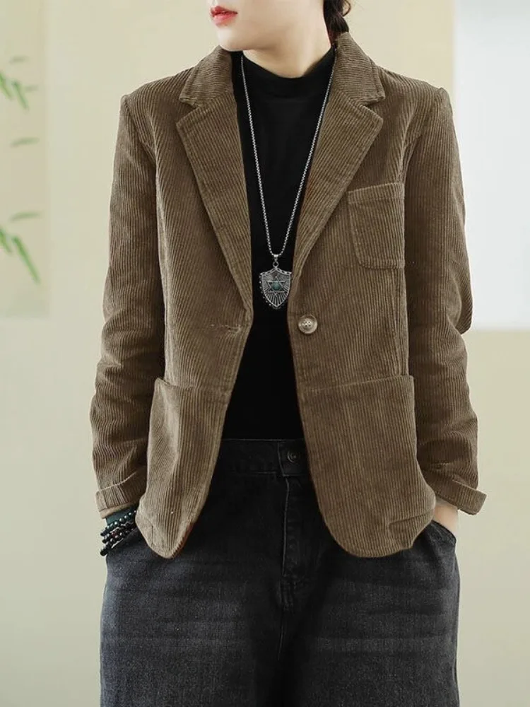 Fashionable Slim Fit Corduroy Women's Spring Pure Color Versatile Button Pocket Long Sleeve Regular Length Suit Top
Fashionable Slim Fit Corduroy Women's Spring Pure Color Versatile Button Pocket Long Sleeve Regular Length Suit Top
