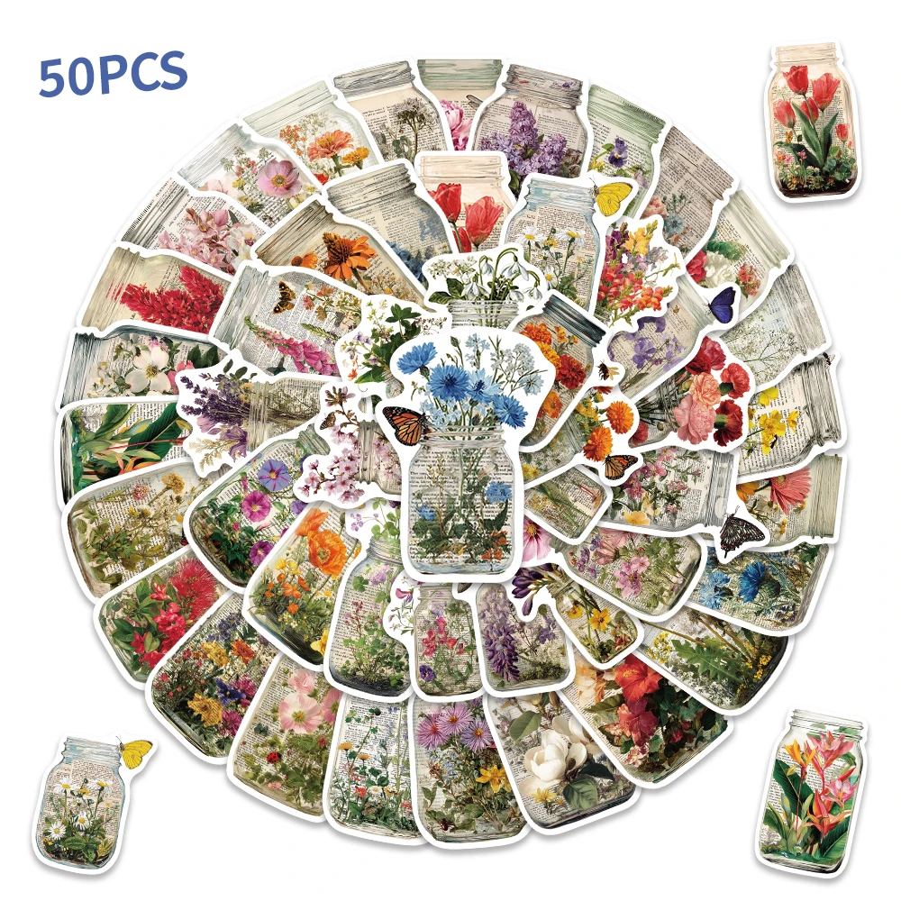 50PCS Vintage Floral Jar Stickers Creative Retro Aesthetic Flowers Decals Phone Laptop Notebook Guitar Refrigerator Stickers
50PCS Vintage Floral Jar Stickers Creative Retro Aesthetic Flowers Decals Phone Laptop Notebook Guitar Refrigerator Stickers